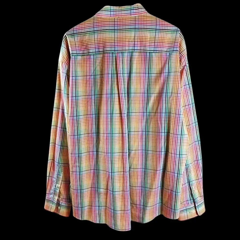 Enro Men’s XXL Rainbow Button Down Shirt Plaid Non-Iron 100% Cotton Tailored - Picture 7 of 9